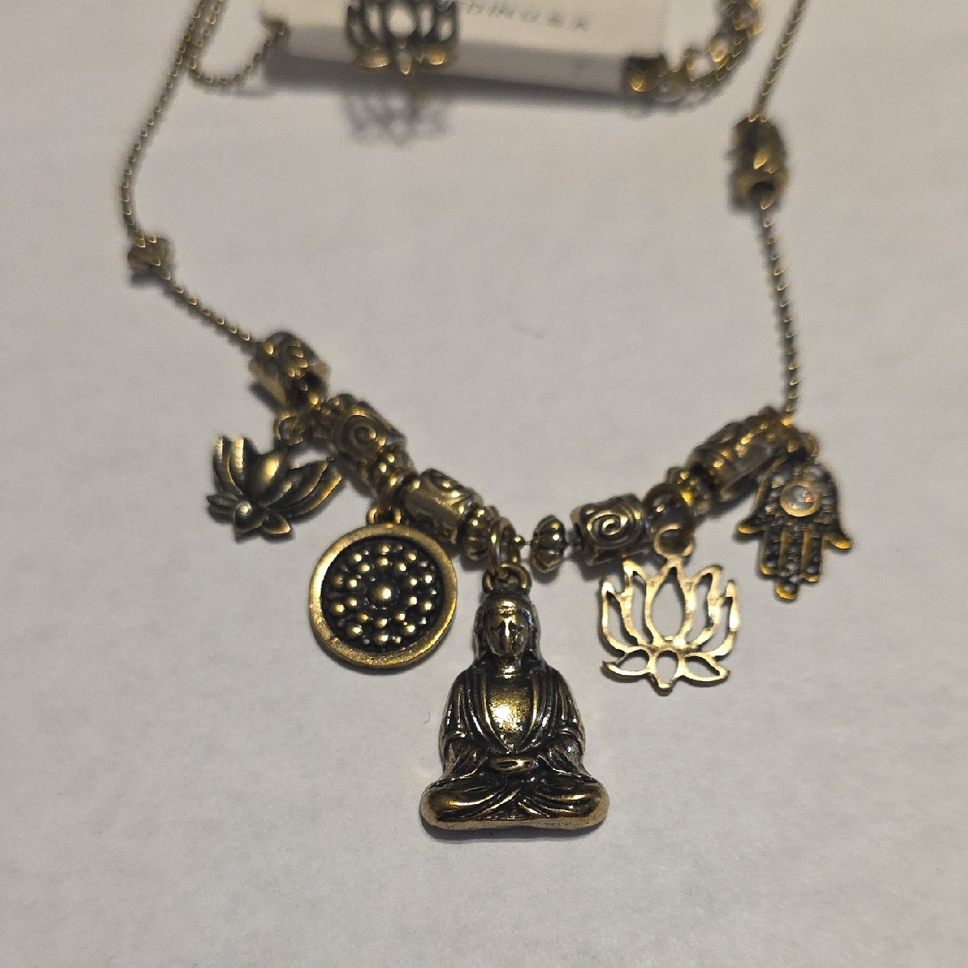 Buddha Charm Necklace In Antique Gold